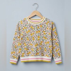 Boden Girls Floral Pullover Sweatshirt 6-7Y Pink Yellow Stripe Trim